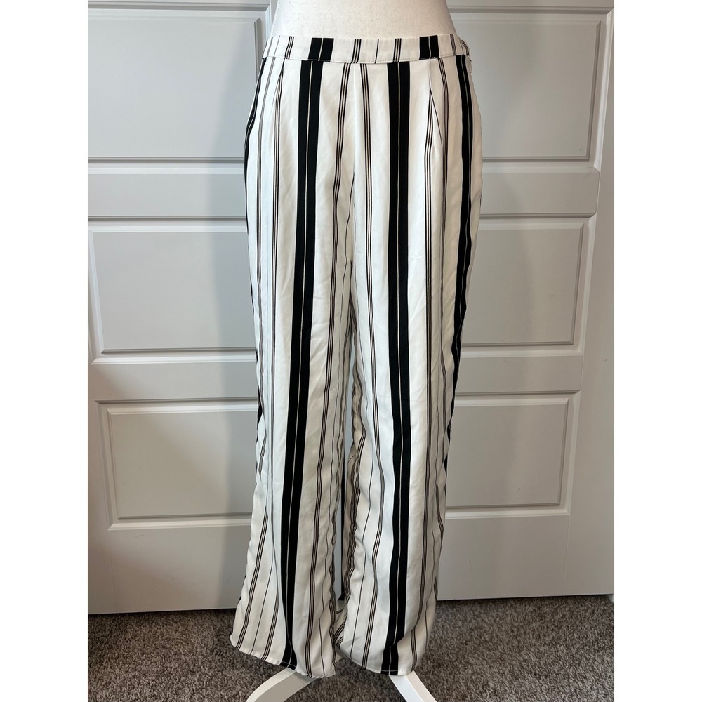 Amuse Society‎ Striped Wide Leg Pants Womens Medium Black White Flowy Career